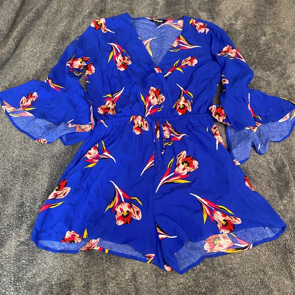 Express Blue and Pink Shorts Romper XS